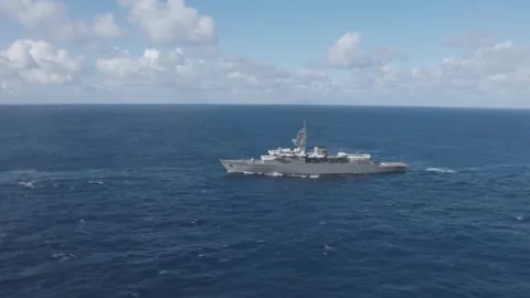 USS Gerald R. Ford transits Atlantic Ocean with JMSDF JS Kashima and Shimakaze Stock Footage 297664306