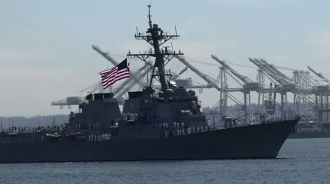 USS Howard, DDG 83, Guided-Missile Destroyer, American Flag, 4K Stock Footage 40543796