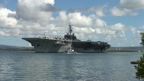 USS Kitty Hawk sailing during Rim of the Pacific Exercise - 2008 Stock Footage 106238721