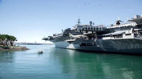 USS Midway docked at Navy Pier in downtown San Diego Stock Footage 42564853