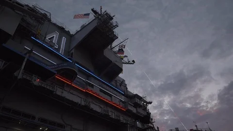 USS Midway at Dusk Stock Footage 92742422