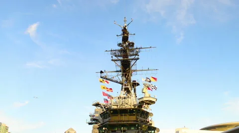 The USS Midway Museum is a maritime museum at Navy Pier in San Diego Stock Footage 64341753