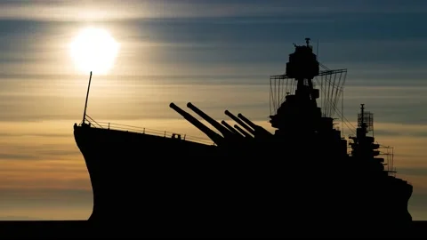 USS New Jersey Battleship, Time Lapse at Sunset with Colorful Clouds and Warship Stock Footage 201093383
