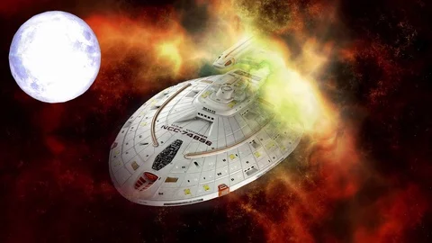 USS Voyager and moon base alpha Stock Footage 86237680