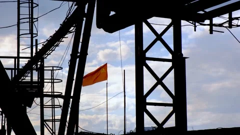 USSR flag flatters in the wind in industry district in Norilsk Video stock 170207672
