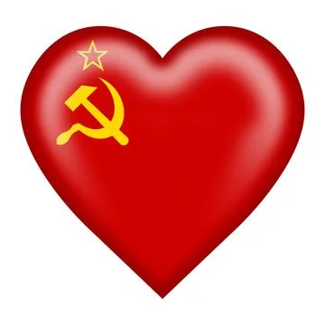 USSR flag heart button 3d illustration with clipping path hammer sickle CCCP Stock Illustration