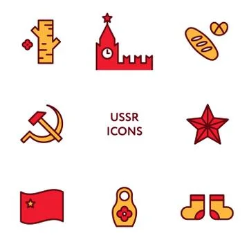 USSR flat line icon set. Soviet union signs Stockillustratie