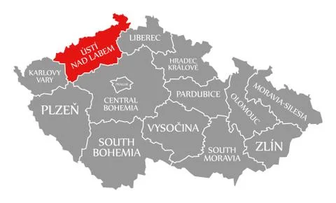 Usti Nad Labem red highlighted in map of Czech Republic Stock Illustration
