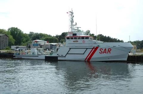 Ustka, Poland - May 24, 2014: SAR ship in harbour in Ustka in Poland Stock Photos