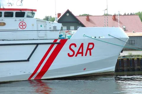 Ustka, Poland - May 24, 2014: SAR ship in harbour in Ustka in Poland Stock-Fotos