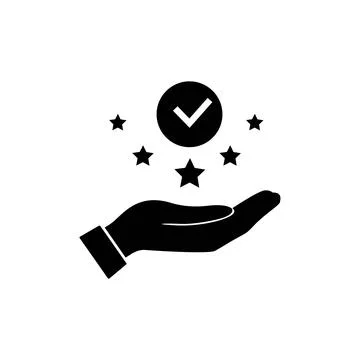 Ustomer satisfaction icon. Reputation 5 stars line icon with thumb up. Qualit Stock Illustration