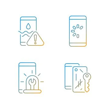 Usual mobile phone problems gradient linear vector icons set Stock Illustration