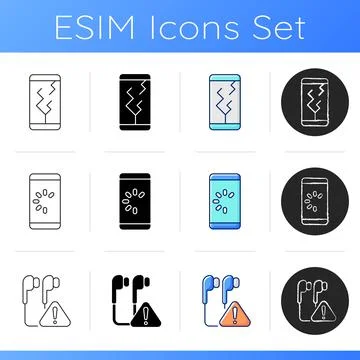 Usual mobile phone problems icons set Stock Illustration