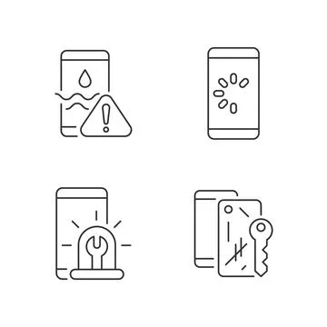 Usual mobile phone problems linear icons set Stock Illustration