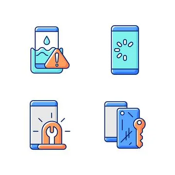 Usual mobile phone problems RGB color icons set Stock Illustration