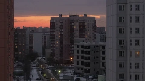 The Usual Panel House At Sunset. Dormitory Area in Moscow. 스톡 동영상 84605475