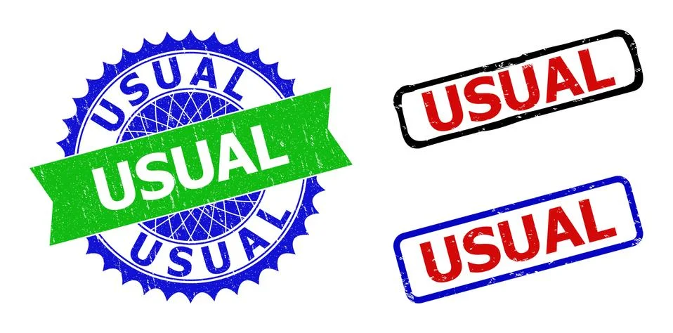 USUAL Rosette and Rectangle Bicolor Stamps with Unclean Surfaces Stock Illustration