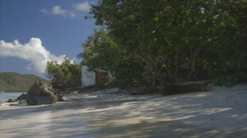 USVI St John Ocean Waves Breaking on Beach and Archipelago View 스톡 동영상 123667268