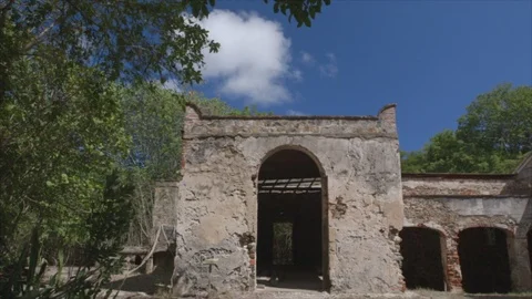 USVI St John Pan Across Reef Bay Sugar Mill Buildings Stock Footage 123667257