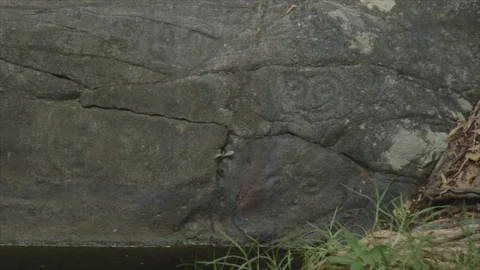 USVI St John Rock Face Petroglyphs Stock Footage 123667342