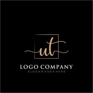 UT Initial handwriting logo with rectangle template vector Stock Illustration