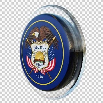 Utah 3d illustration flag on pole. Wood flagpole Illustrazione stock