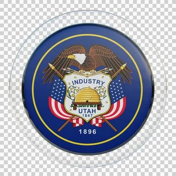 Utah 3d illustration flag on pole. Wood flagpole Stock Illustration