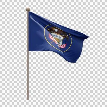 Utah 3d illustration flag on pole. Wood flagpole Stock Illustration