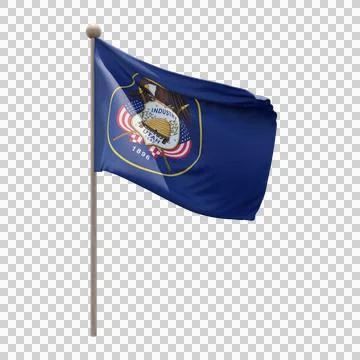 Utah 3d illustration flag on pole. Wood flagpole Stock Illustration