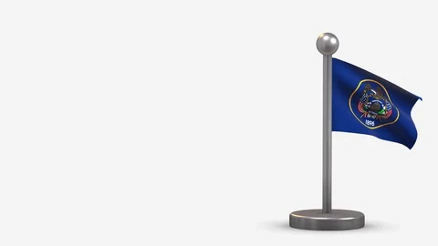 Utah 3D waving flag animation on tiny flagpole. Stock Footage 120801056