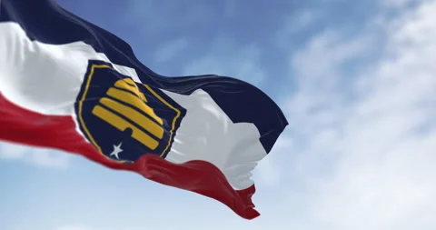 Utah Beehive Flag waving on a clear day Stock-Footage 316830086