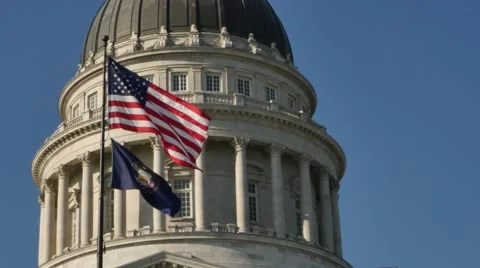 Utah Capital Building Flags Stock Footage 48471267