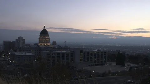 Utah Capital from Far with Waving American Flag Stock Footage
