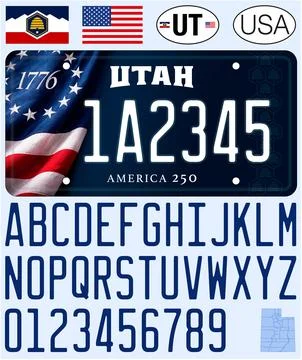 Utah car license plate pattern fot US 250th, USA Stock Illustration