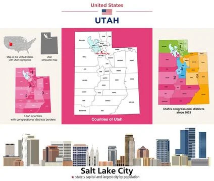Utah counties map and at-large congressional district map Stock Illustration