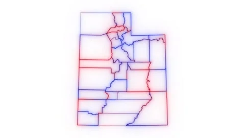 Utah county map red blue election outline white background seamless loop Stock Footage 343868124