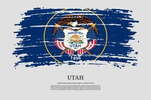 Utah flag with brush stroke effect and information text poster, vector Illustrazione stock