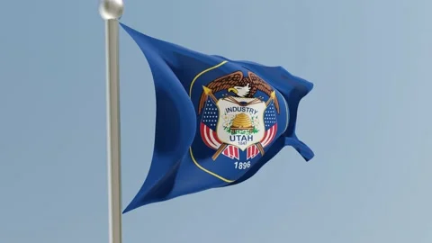 Utah flag on flagpole. UT flag fluttering in the wind. USA. Stock Footage 170659957