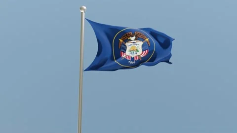 Utah flag on flagpole. UT flag fluttering in the wind. USA. Stock Footage 171412526