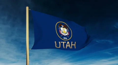 Utah flag slider style with title. Waving in the wind with cloud background Stock Footage 48205415