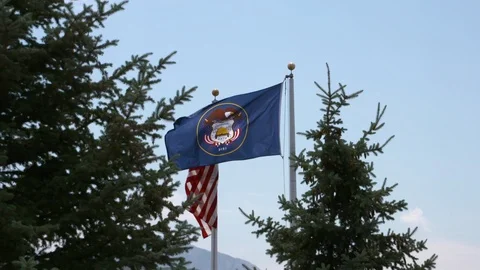 Utah flag slow motion zoom Video stock 89883548