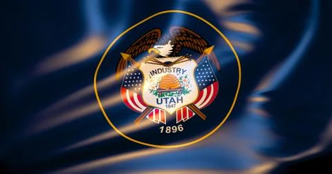 Utah flag in the wind . 3d illustration Stock Illustration