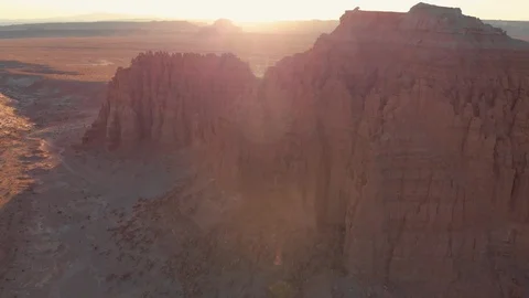 Utah - Flying Over Bluff in Desert at Sunset Stock Footage 96133615