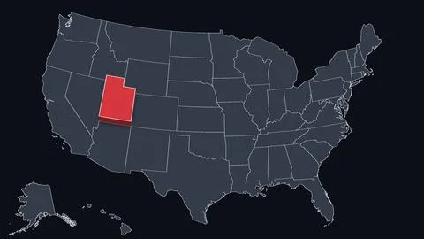 Utah Highlighted Raised in 3D on US Election Map Red Fill Scheme, Black Stock Illustration