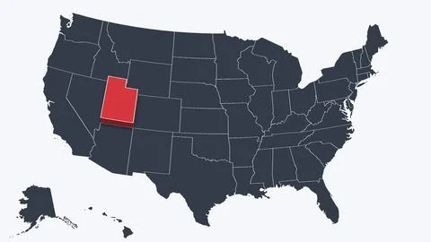 Utah Highlighted Raised in 3D on US Election Map Neutral Teal Amber, White Stock Illustration