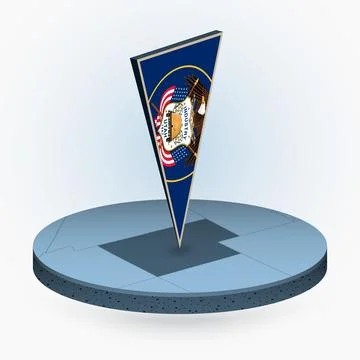 Utah map in round isometric style with triangular 3D flag of US State Utah Stock Illustration