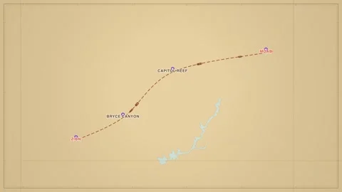 Utah Mighty Five travel route map animation Видео 339905394
