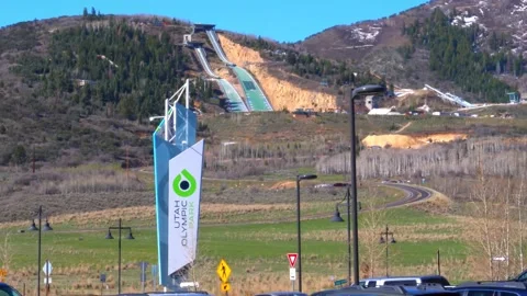Utah Olympic Park ski jump training facility mountain Stock Footage 171996586