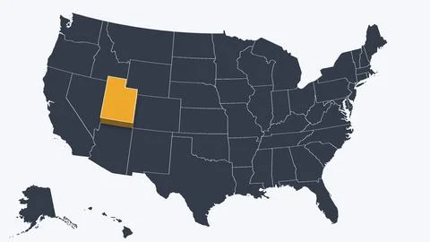 Utah Raised in 3D on US Election Map Teal and Amber Highlight, White Background Stock Illustration