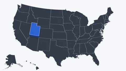 Utah Raised in 3D on US Election Map Red and Blue Highlight, White Background Stock Illustration